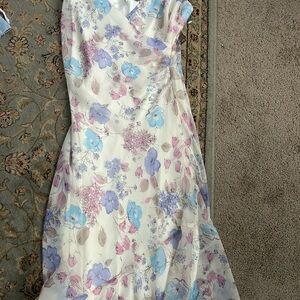 Y2K Floral Sleeveless Wrap Dress - Blue and Pink